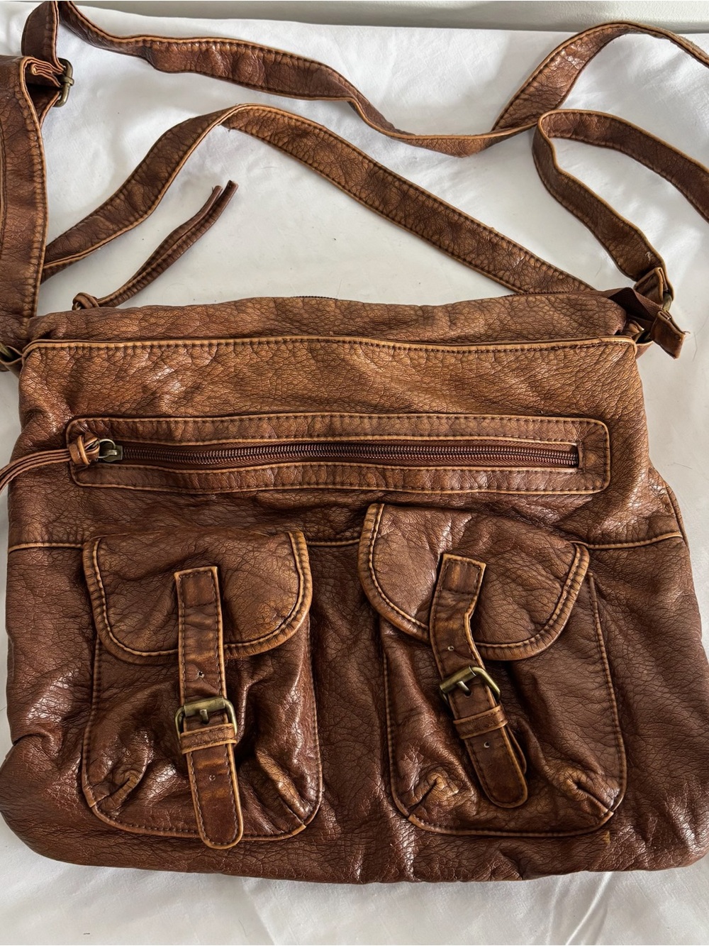 Charlotte Russe Brown Leather-Look Crossbody Shoulder Bag